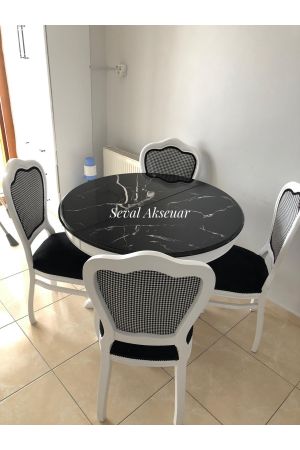 İnci Sandalye + Yuvarlak Masa (Mermer Desen)
